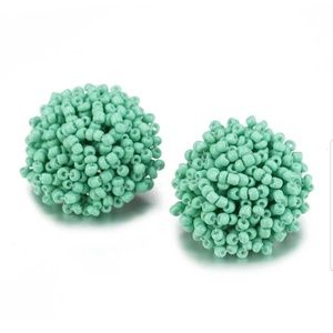 Large Beaded Stud Earrings Aquamarine Color